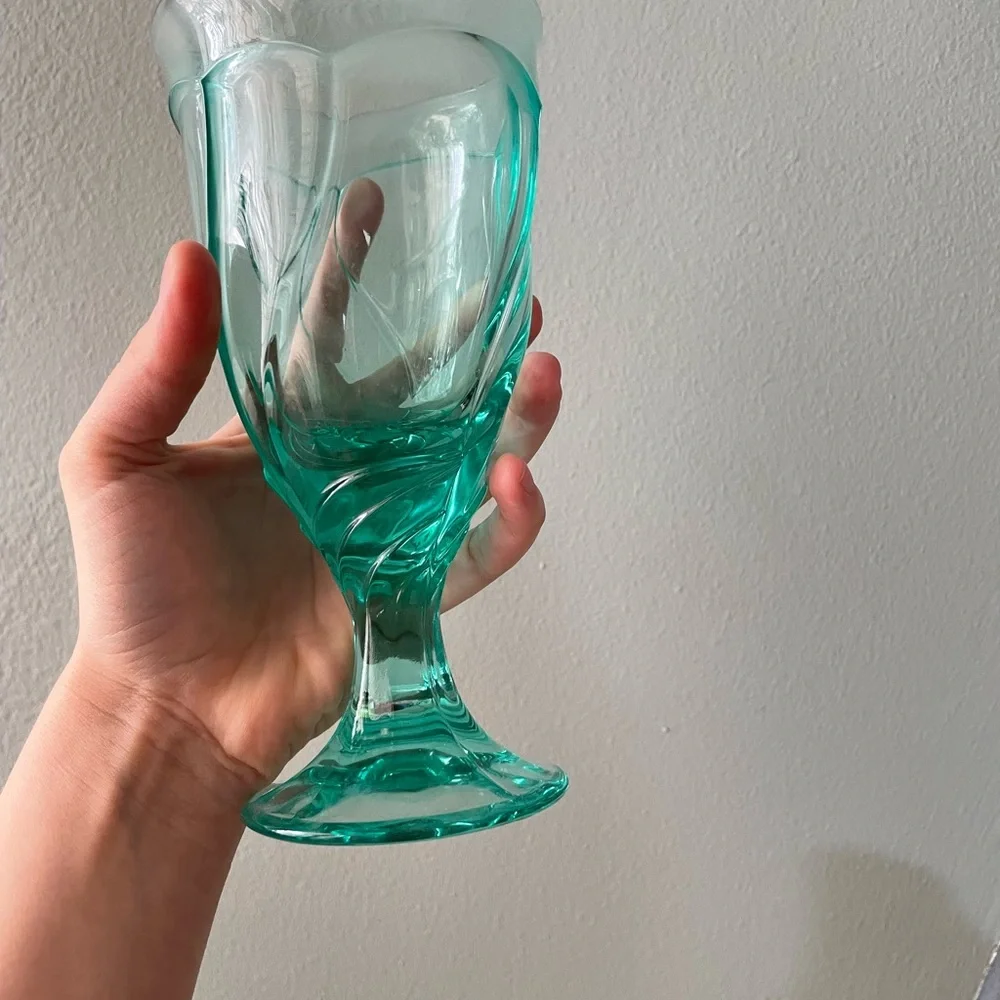 Noritake | Vintage 90s Aquamarine Swirl Ice Cream Chalice Glasses
